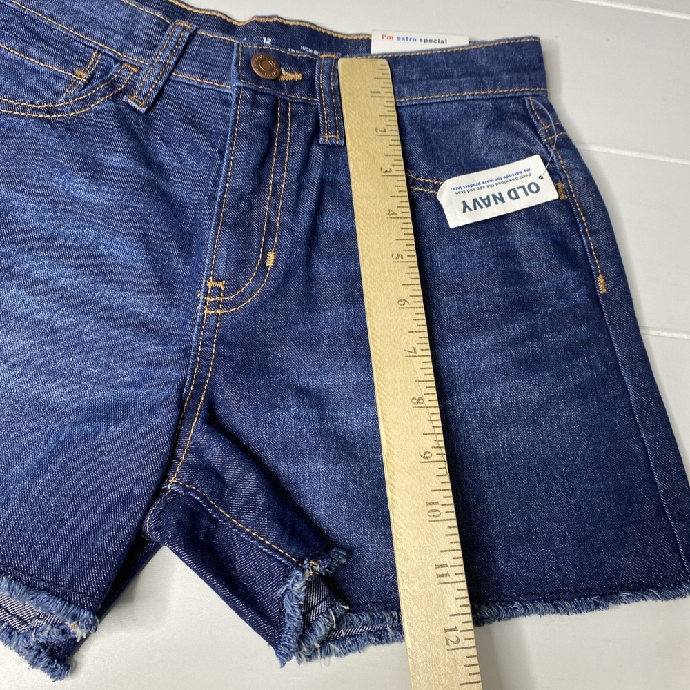 OLD NAVY Girls Blue Denim Frayed Hem High Rise Adjustable Waist Shorts Size 12 - Picture 6 of 11